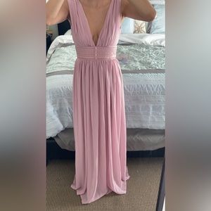 Mauve Pink Flowy maxi prom/ wedding guest dress